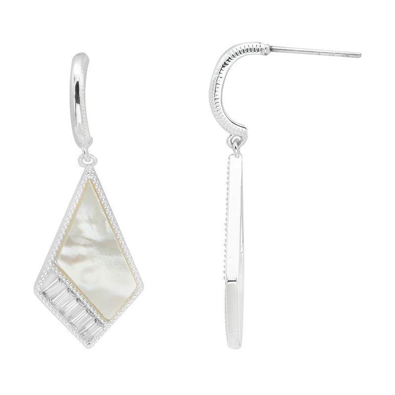 City Luxe Mother-of-Pearl and Cubic Zirconia Geometric Drop Earrings, Womens, Silver Tone Mop Product Image