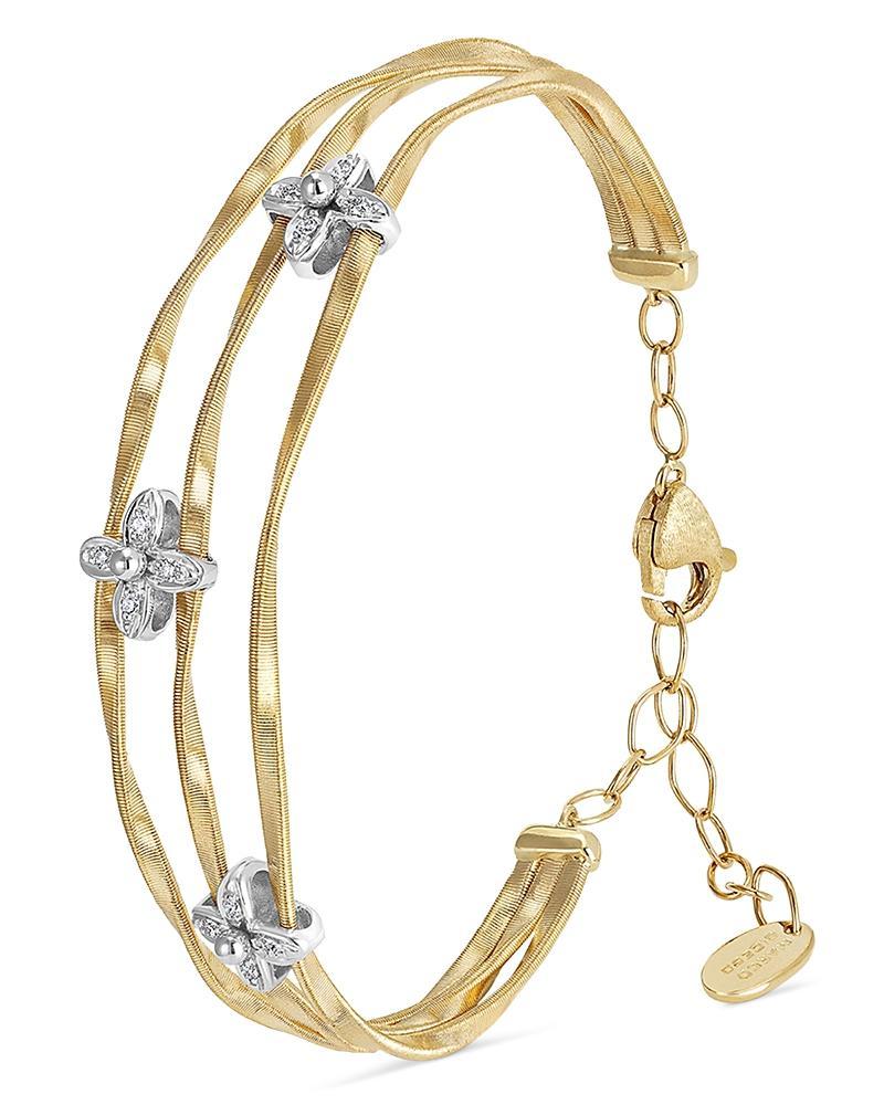 Marco Bicego 18K White & Yellow Gold Marrakech Onde Diamond Flower Triple Row Bangle Bracelet Product Image