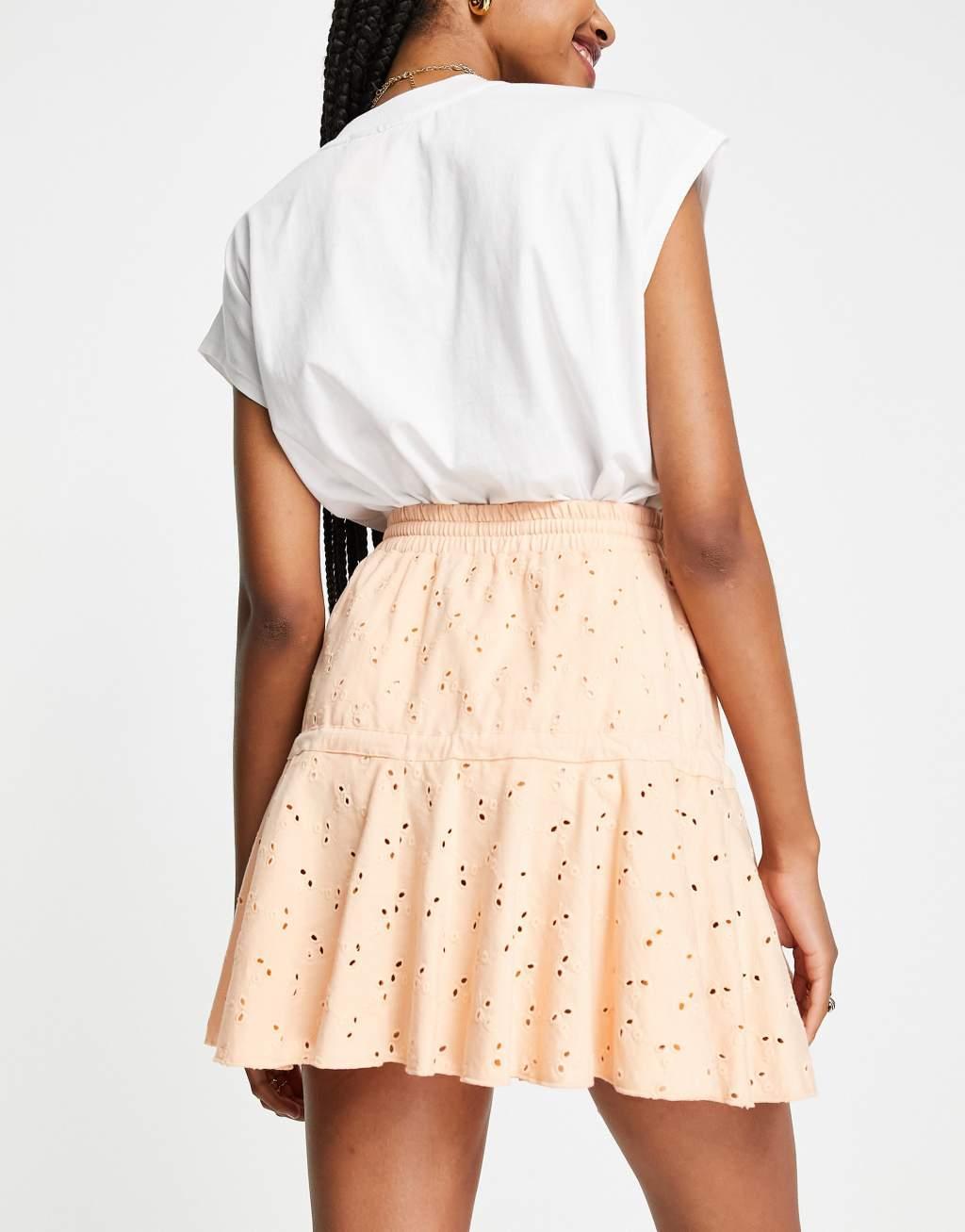 ASOS DESIGN Tall broderie tiered mini skirt with tie detail Product Image