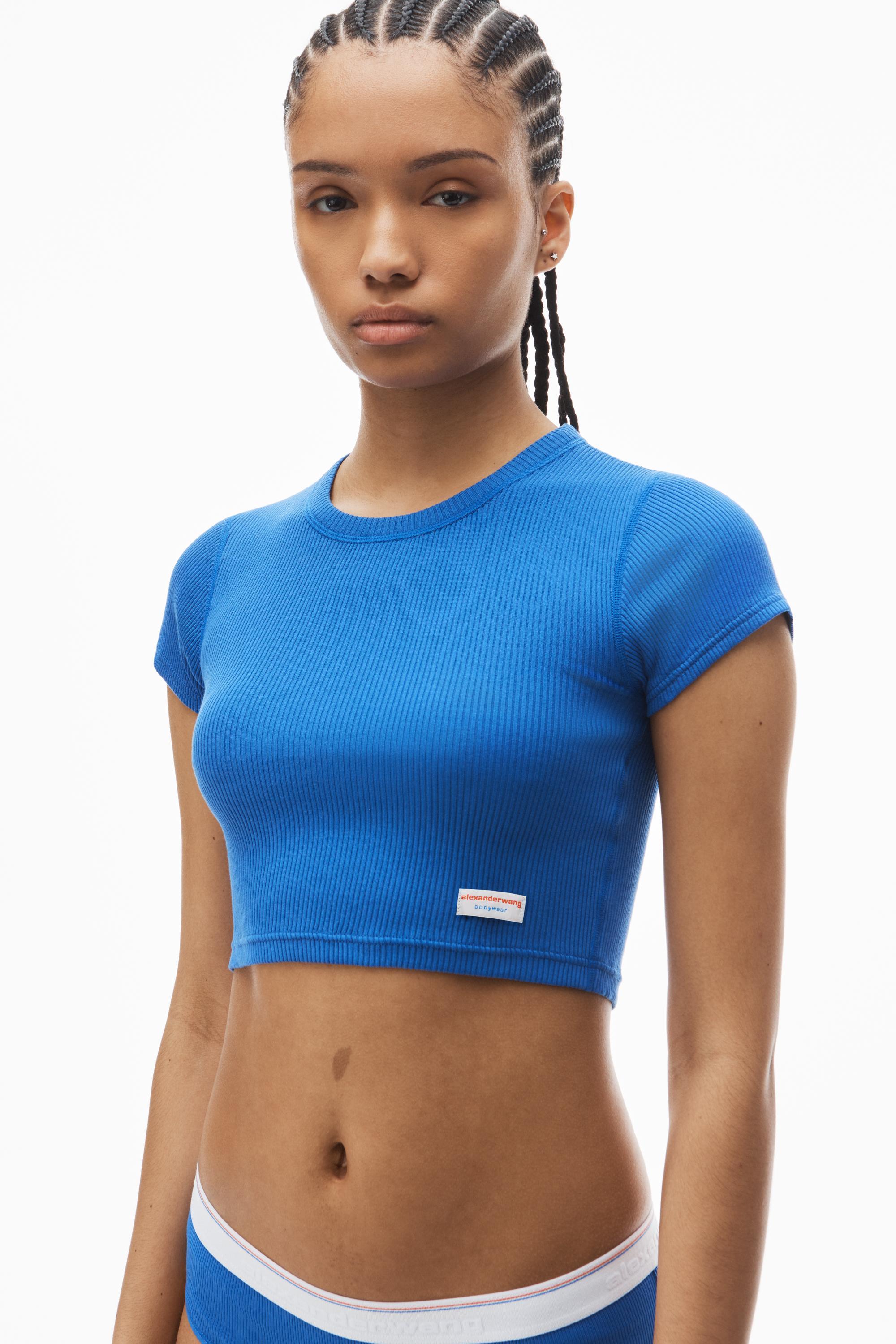 Cropped Short-sleeve Tee In Ribbed Cotton Product Image