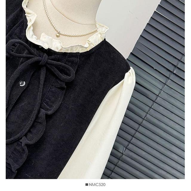 Two-Tone Ruffled Loose Shirt Product Image