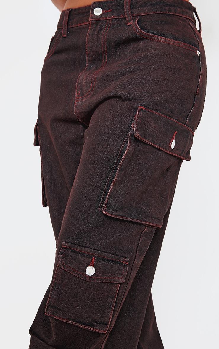 Shape Burgundy Wash Denim Pocket Detail Cargo Jeans Product Image