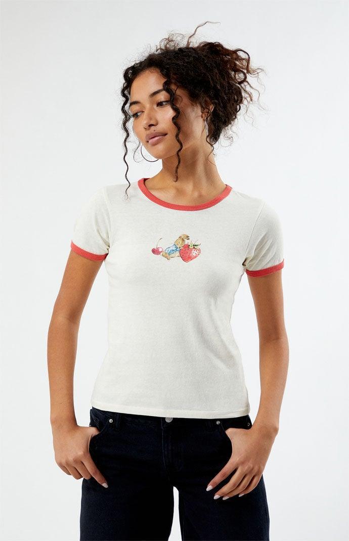 Women's Peter Rabbit Fruit Ringer T-Shirt in White/Red - Product Image