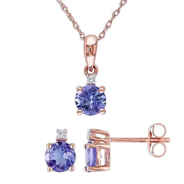 Stella Grace 10k Rose Gold Tanzanite Diamond Accent Solitaire Pendant Necklace & Earrings Set, Womens Product Image