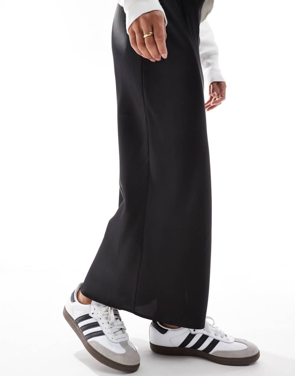 ASOS DESIGN satin bias midi skirt in black Product Image