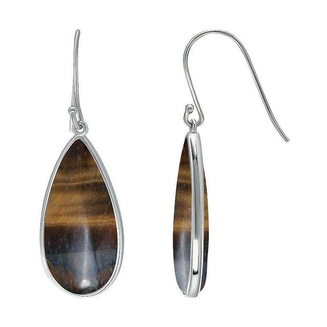 Aleure Precioso Sterling Silver Pear Shaped Gemstone Drop Earrings, Womens, Brown Product Image