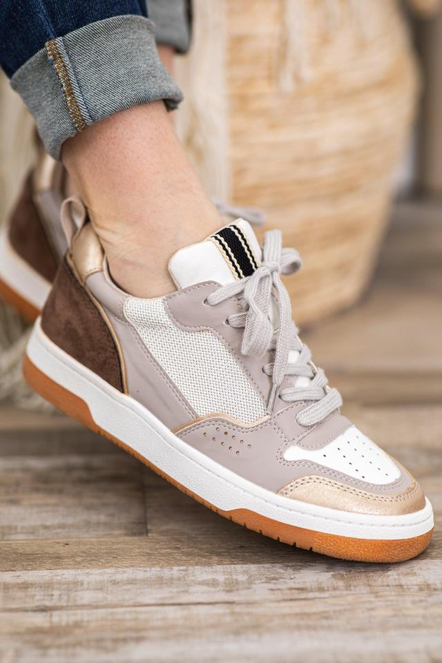 Light Mocha Suede and Faux Leather Sneakers Product Image