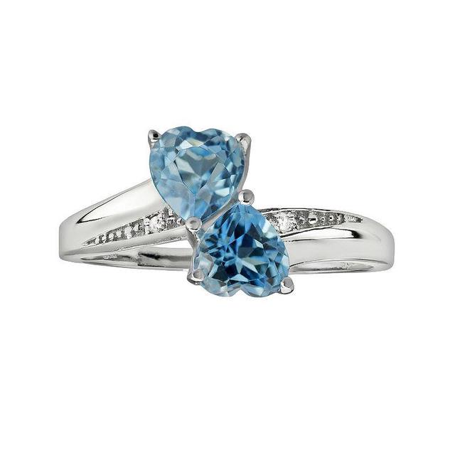 Gemminded Sterling Silver Blue Topaz and Diamond Accent Heart Bypass Ring, Womens Product Image