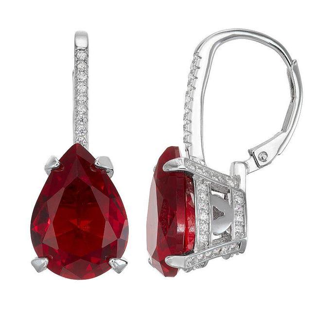 Designs by Gioelli Sterling Silver Simulated Gemstone Teardrop Leverback Earrings, Womens, Simulated Red Product Image