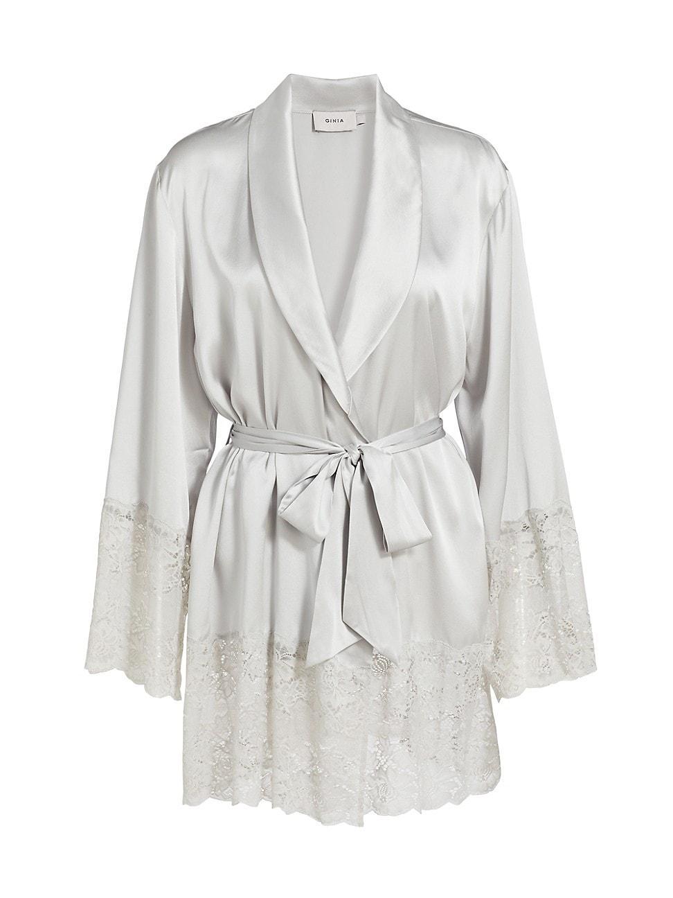 Womens Lace-Trim Silk Robe Product Image