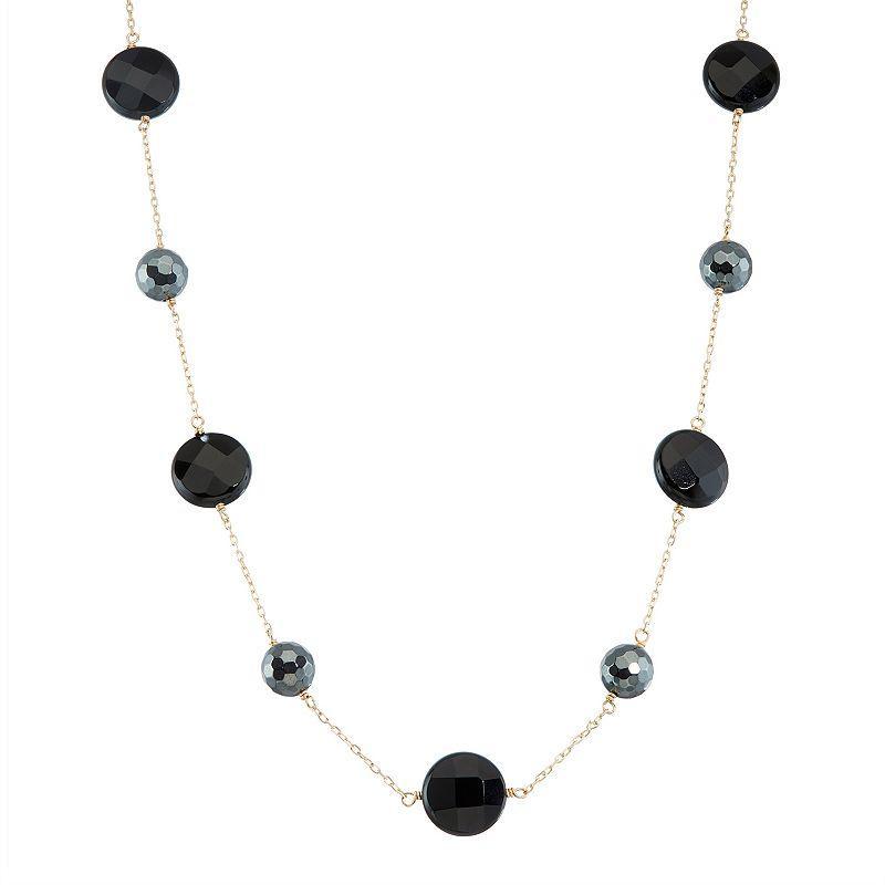 Jewelmak 14k Gold Onyx & Hematite Station Necklace, Womens Black Product Image