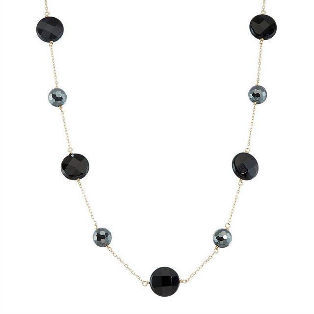 Jewelmak 14k Gold Onyx & Hematite Station Necklace, Womens Black Product Image