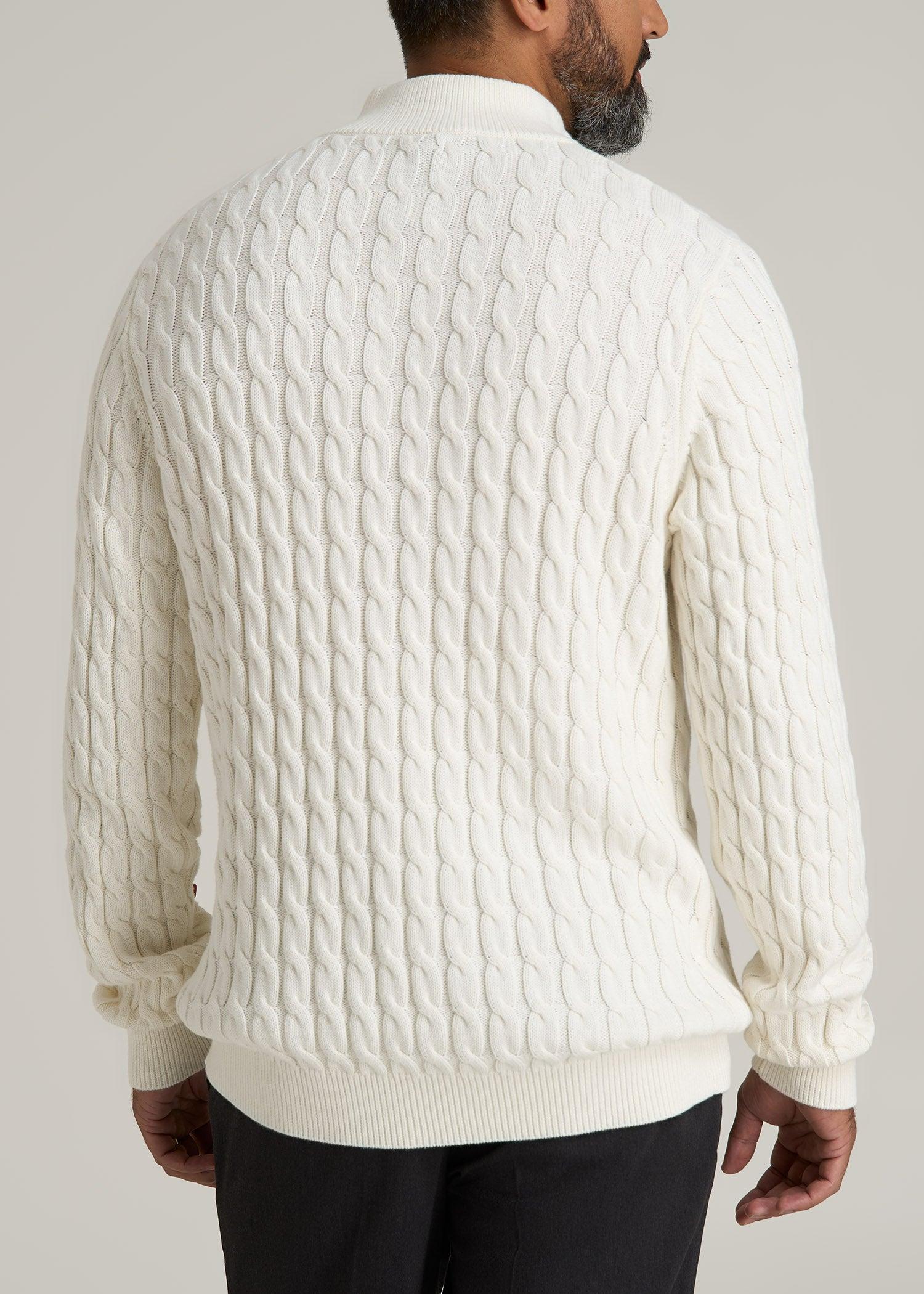 Cable Knit Half Zip Sweater for Tall Men in Ivory White Product Image