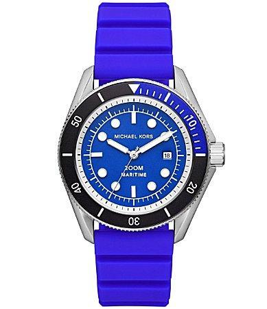 Michael Kors Mens Maritime Three-Hand Date Blue Silicone Strap Watch Product Image