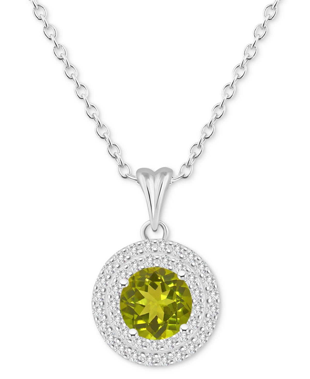 Celebration Gems Sterling Silver Round-Cut Citrine & White Topaz Double Halo Pendant Necklace, Womens Product Image