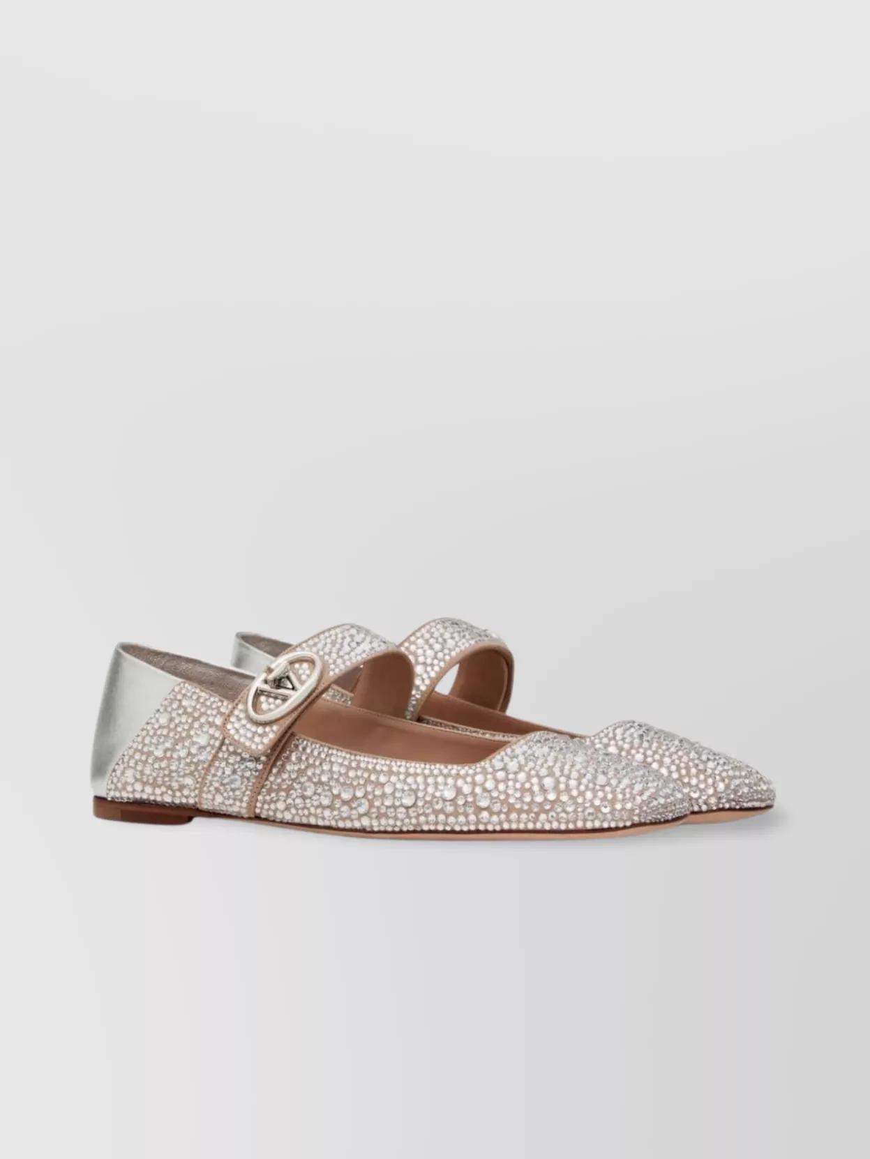 VALENTINO GARAVANI Crystal-embellished Leather Ballet Flats In White Product Image