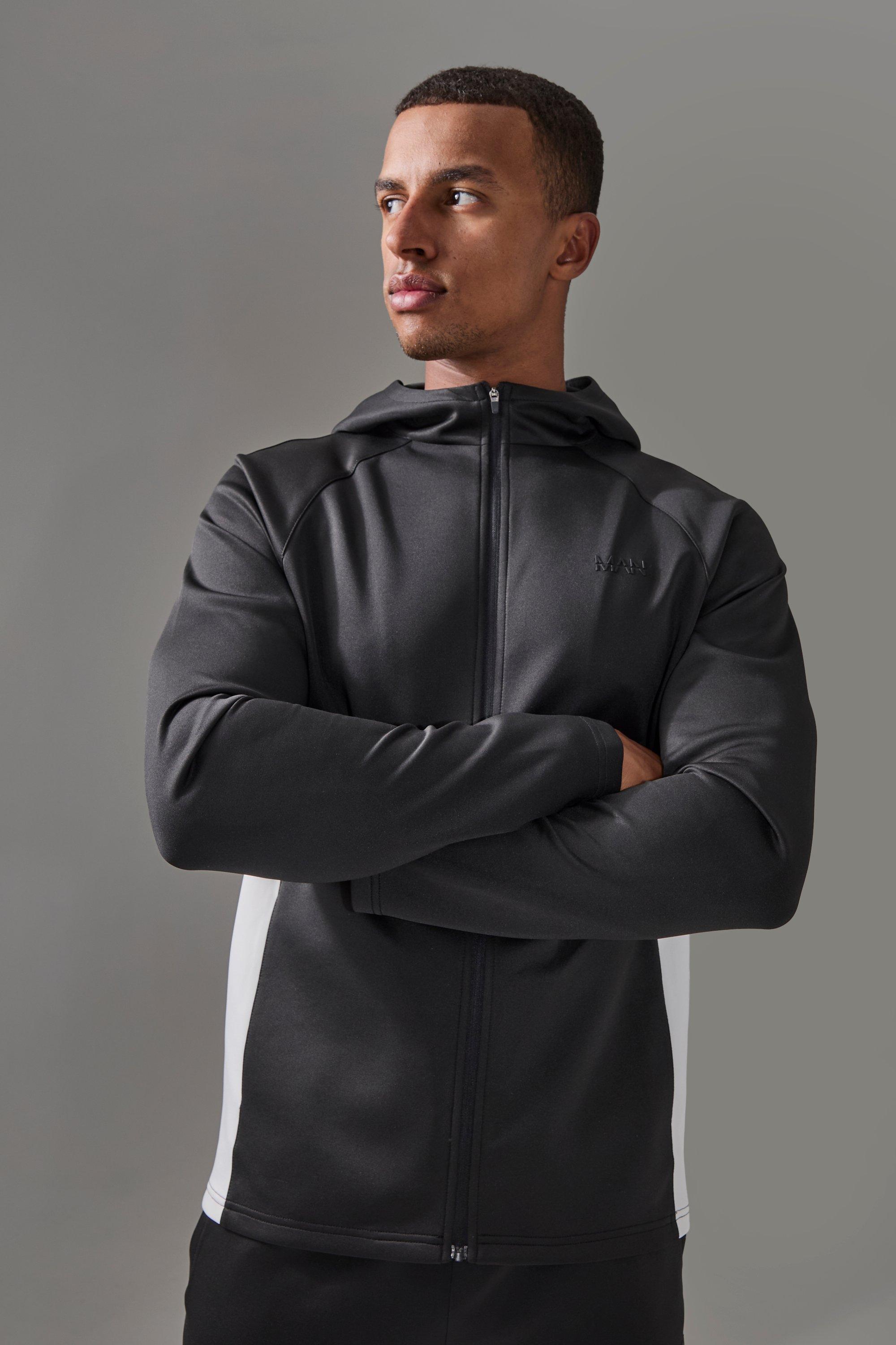 Man Active Pro Regular Fit Zip Thru Hooded Track Top | boohooMAN USA Product Image