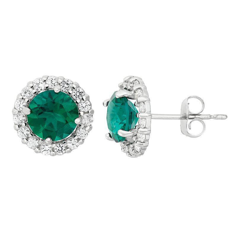 Designs by Gioelli Lab-Created Emerald & White Topaz 10k White Gold Halo Stud Earrings, Womens, Green Product Image