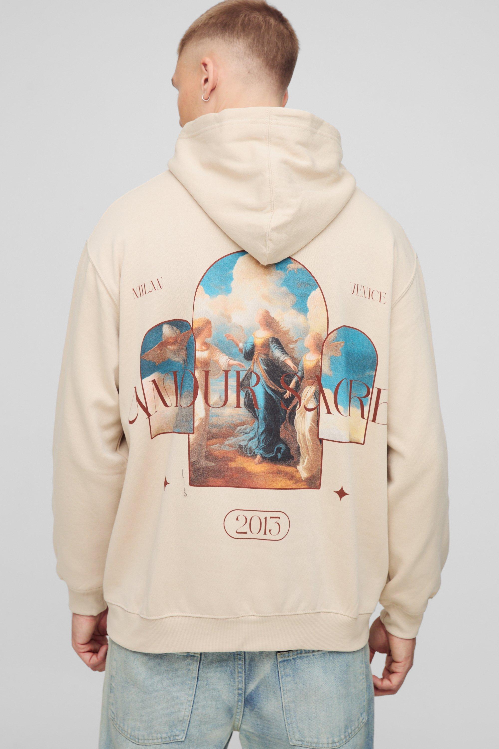 Oversized Amour 2013 Renaissance Graphic Hoodie | boohooMAN USA Product Image