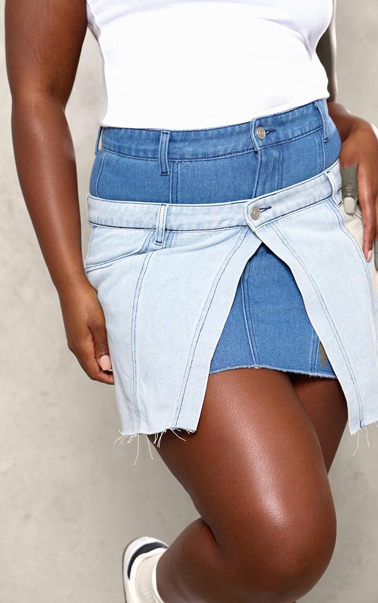 Plus Light Blue Deconstructed Panel Denim Mini Skirt Product Image