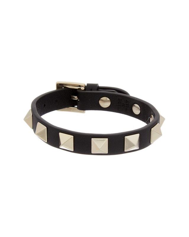 Valentino Rockstud Leather Bracelet In Black Product Image