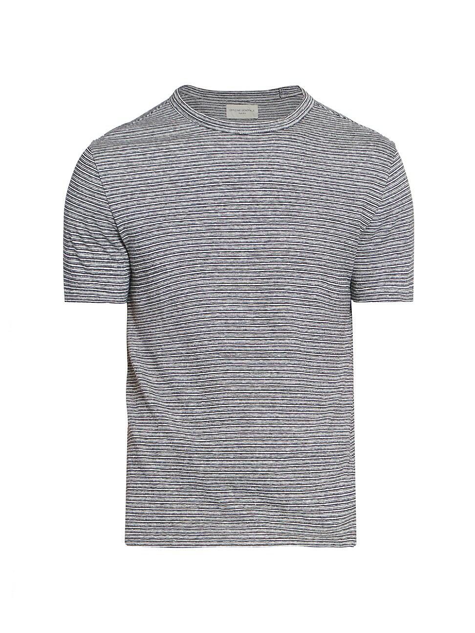 Mens Striped Cotton-Linen Crewneck T-Shirt Product Image