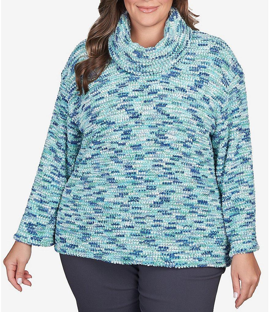 Ruby Rd. Plus Size Nubby Knit Space Dye Funnel Neck Sweater Product Image