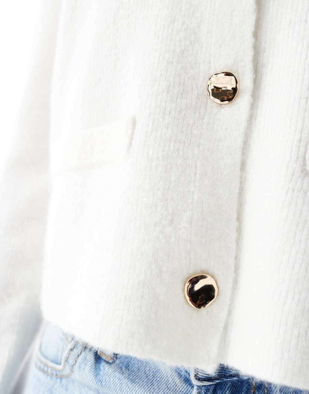 Pretty Lavish knit button detail cardigan in cream Product Image