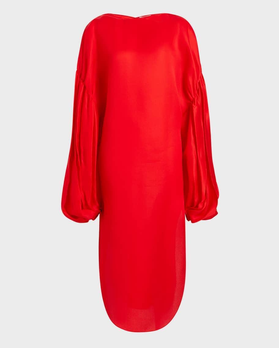 Zelma Balloon-Sleeve Silk Midi Dress Product Image