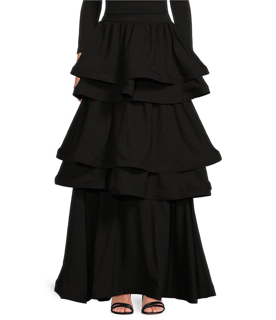 Buru Teagan Tiered Ruffle Full Length Pocketed A-Line Skirt Product Image