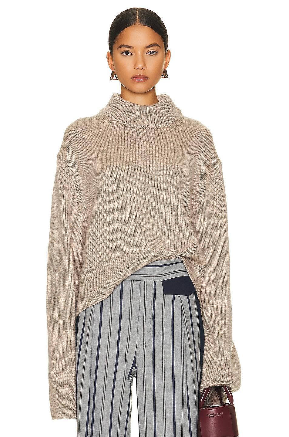 Helsa Pamelia Crew Neck Sweater in Taupe - Taupe. Size M (also in L, S, XS). product image