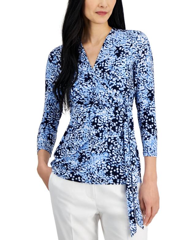 Women's Faux-Wrap Tie-Side 3/4-Sleeve Top Product Image