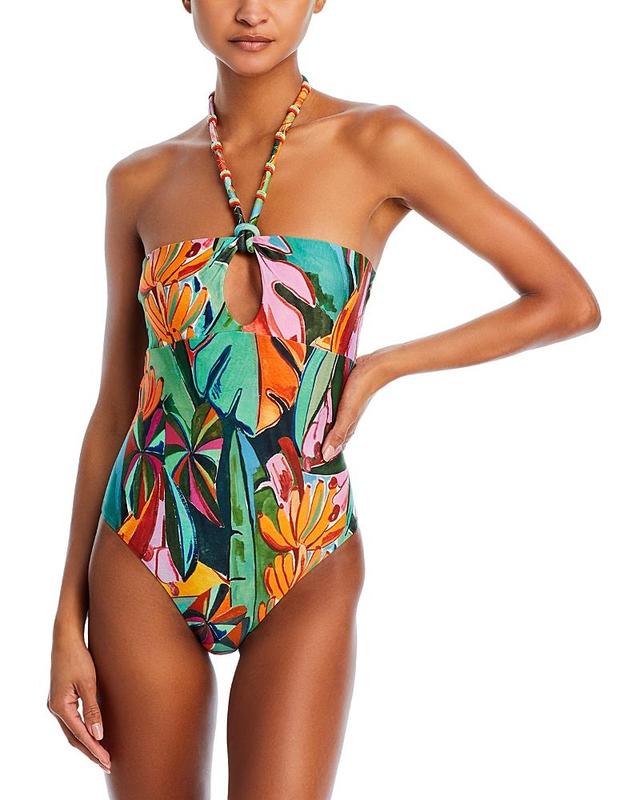 Womens Banana Foliage Halter One-Piece Swimsuit Product Image