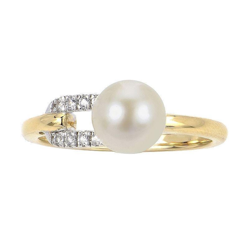 PearLustre by Imperial 14k Gold Over Silver Two Tone Freshwater Cultured Pearl & Lab-Created White Sapphire Ring, Womens Product Image