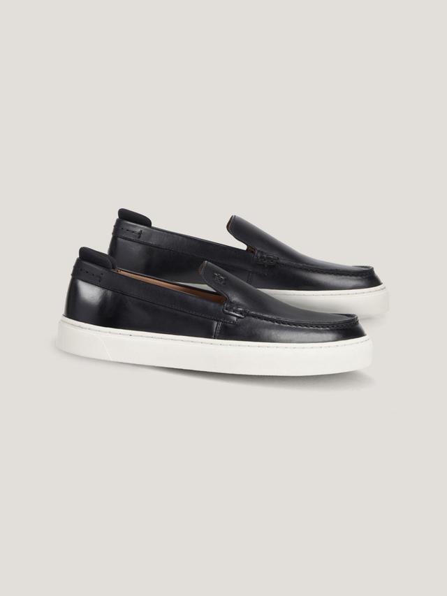 Tommy Hilfiger Men's TH Logo Leather Loafer Sneaker - Black - US 11.5 / EU 45 Product Image