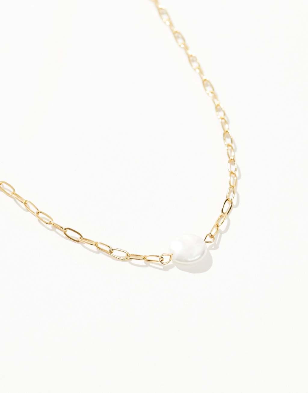 ASOS DESIGN Curve 14k gold plated necklace with faux pearl detail Product Image