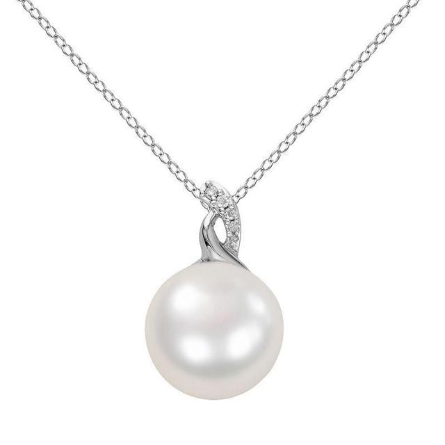 Sterling Silver Freshwater Cultured Pearl and Diamond Accent Pendant, Womens, Size: 18, White Product Image