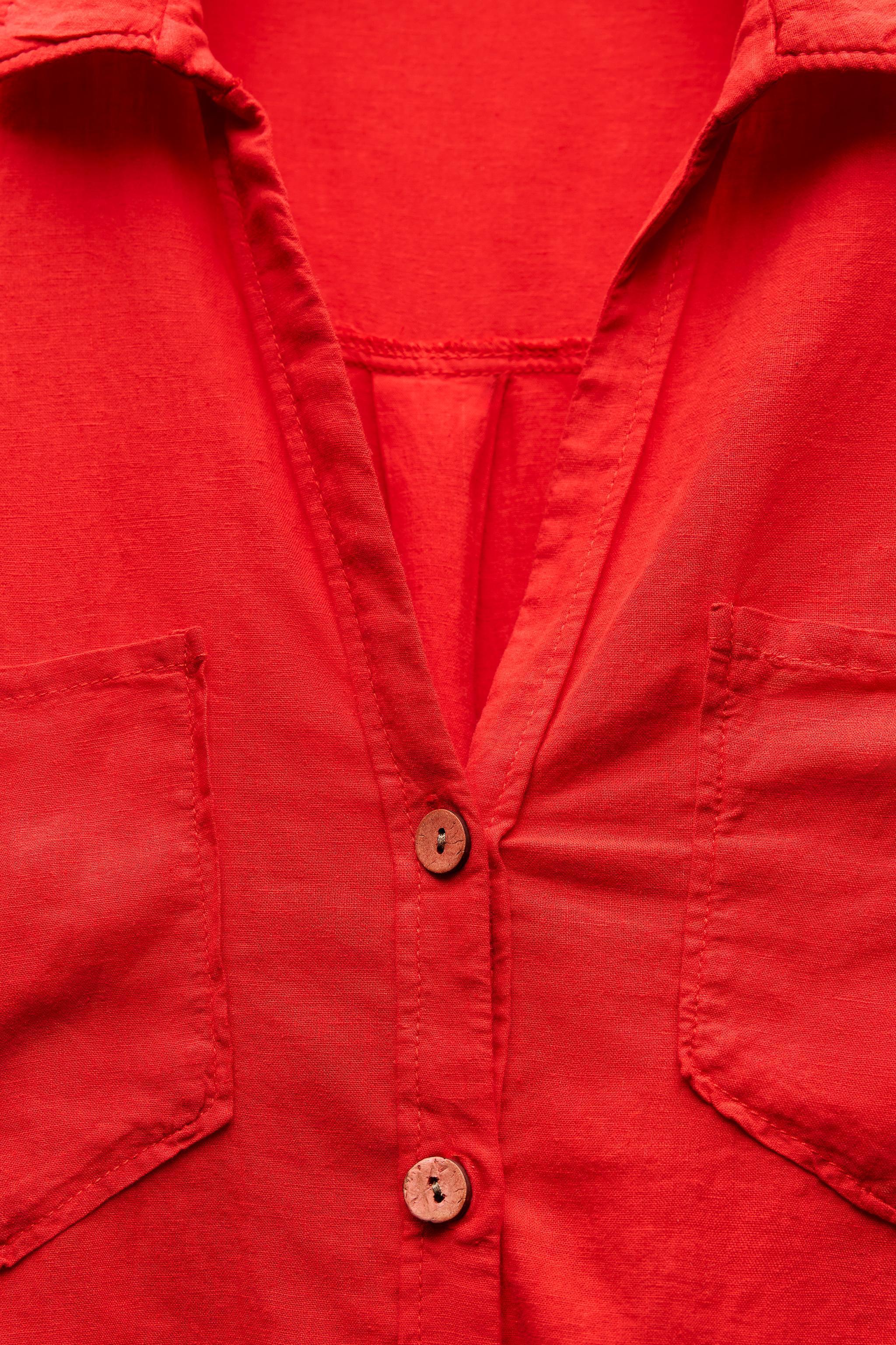 LINEN BLEND CROP SHIRT Product Image