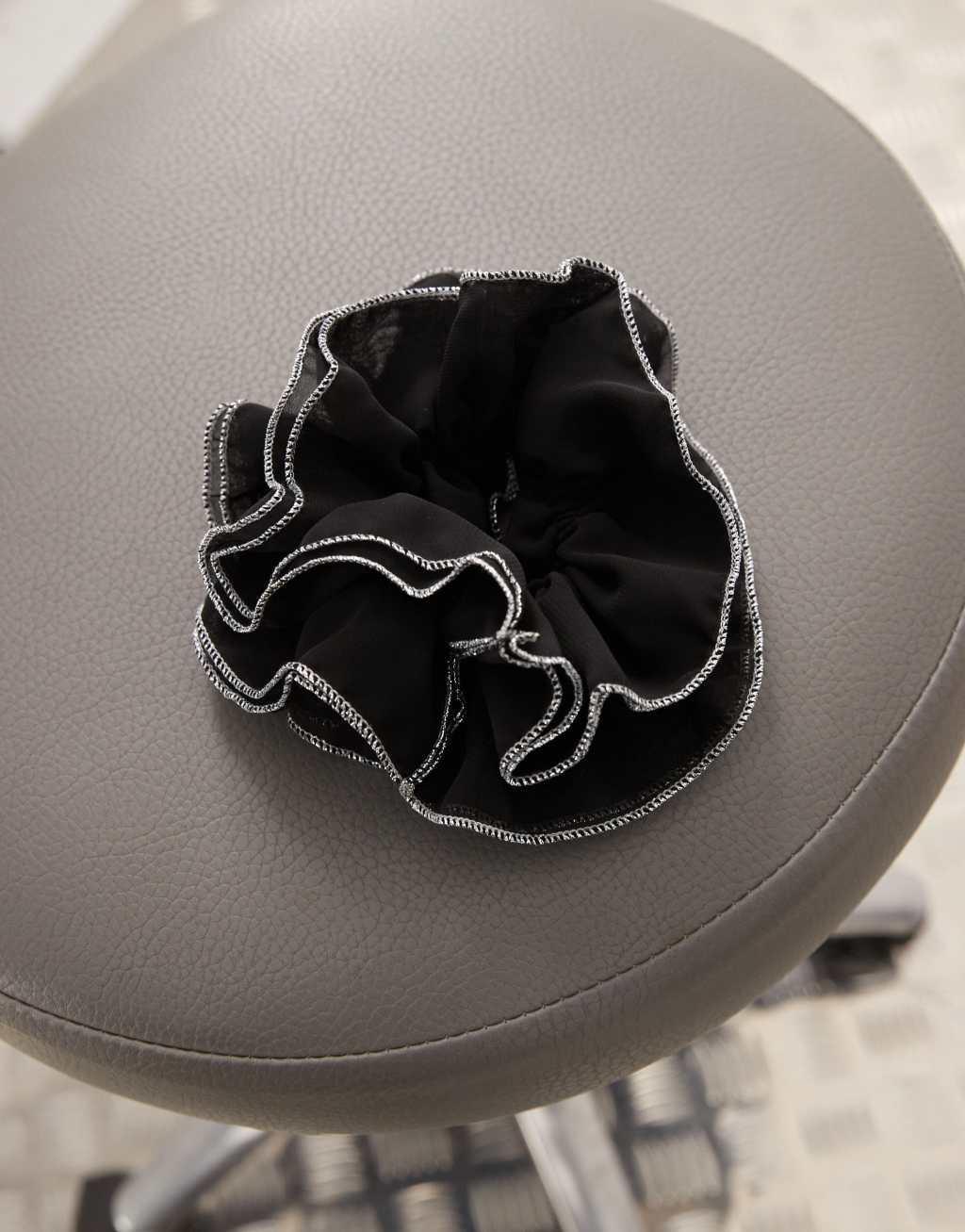 Reclaimed Vintage oversized scrunchie with sparkle trim in black Product Image