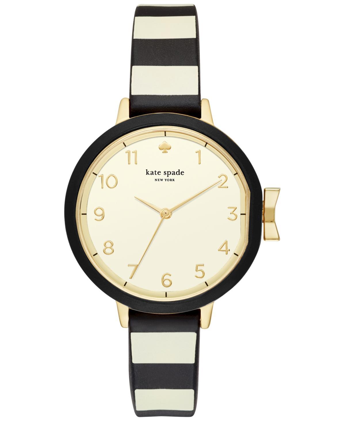 kate spade new york Womens Park Row Black & Ivory Striped Silicone Strap Watch 34mm KSW1313 - Black Product Image