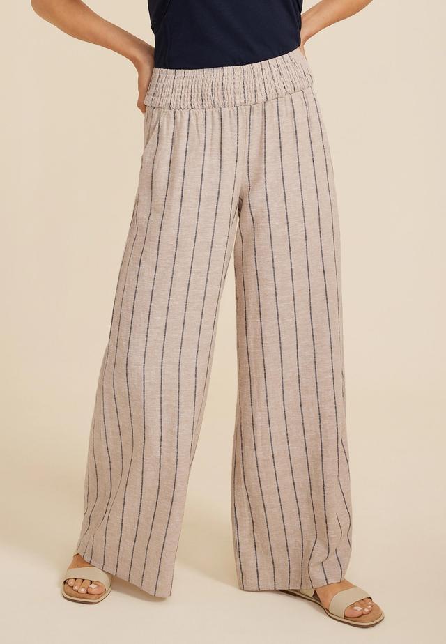 Maurices Womens Striped High Rise Linen Palazzo Pants Brown Size Medium Product Image