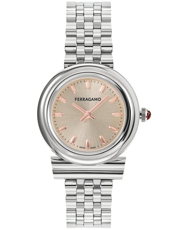 Salvatore Ferragamo Womens Gancini Swiss Silver-Tone Stainless Steel Bracelet Watch 28mm Product Image