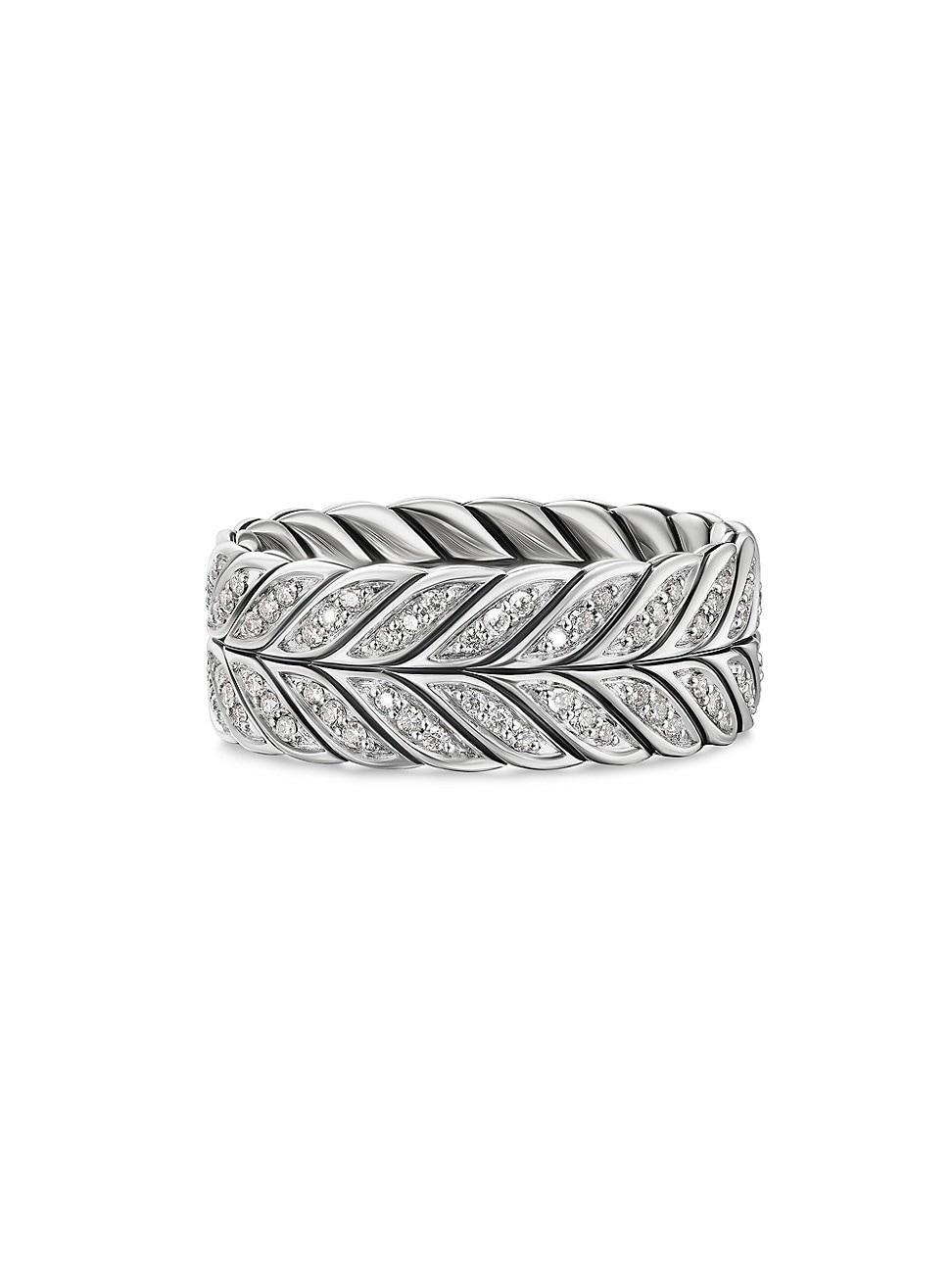 Mens Chevron Pav Band Ring in Sterling Silver Product Image