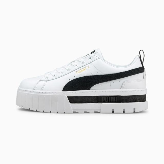 PUMA Mayze Leather Women's Sneakers in White/Black Product Image