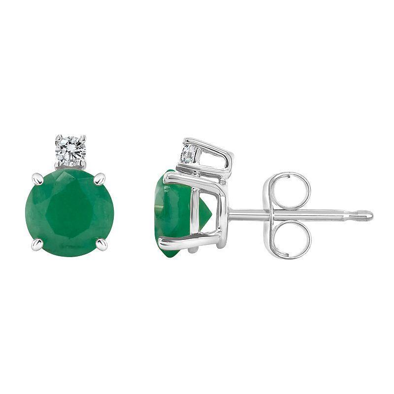 Celebration Gems 14k Gold Emerald & Diamond Accent Stud Earrings, Womens, 14k Whgold Product Image