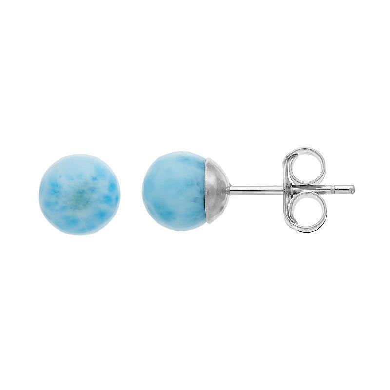 Sterling Silver Larimar Ball Stud Earrings, Womens, Blue Product Image