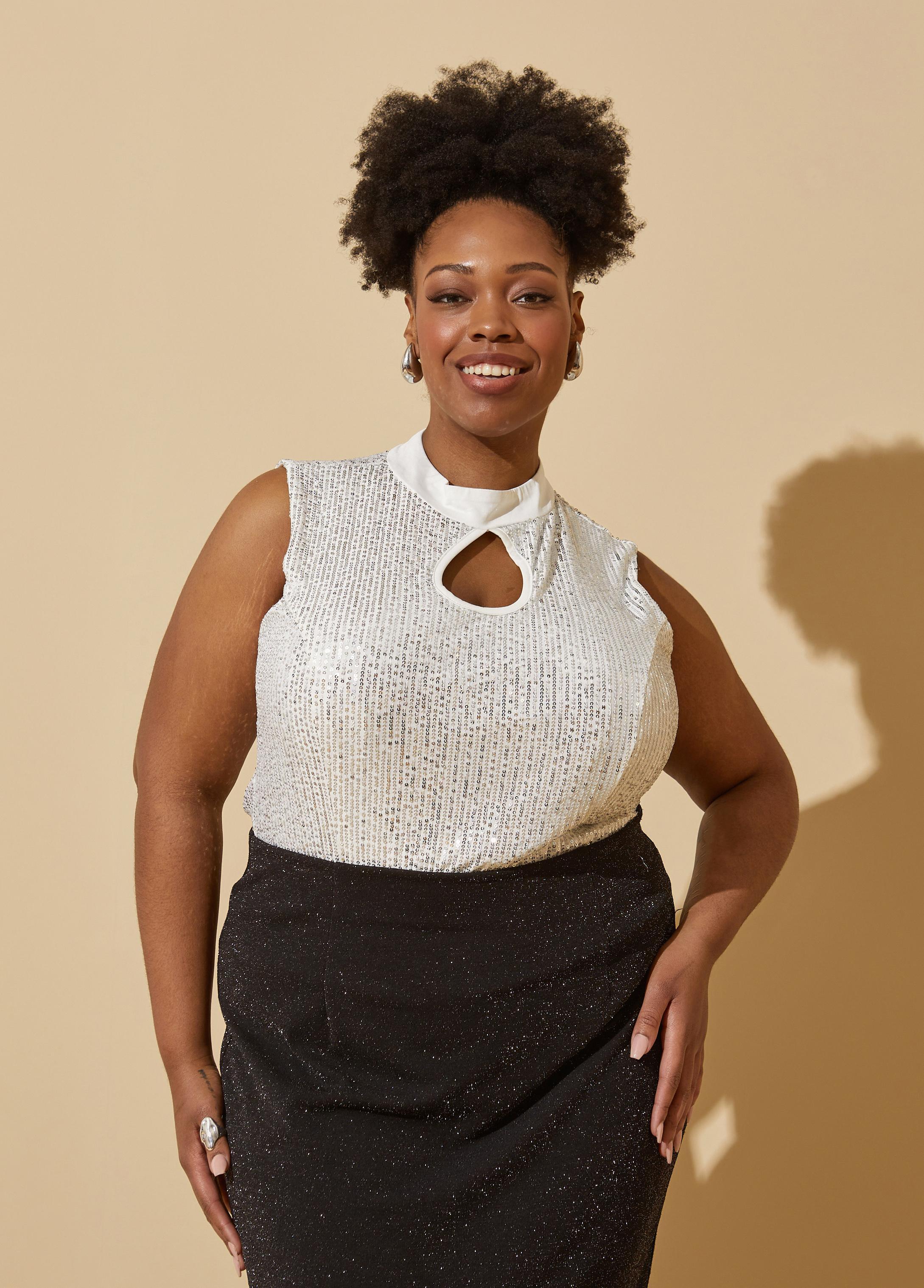 Plus Size Keyhole Sequined Bodysuit Ashley Stewart Product Image