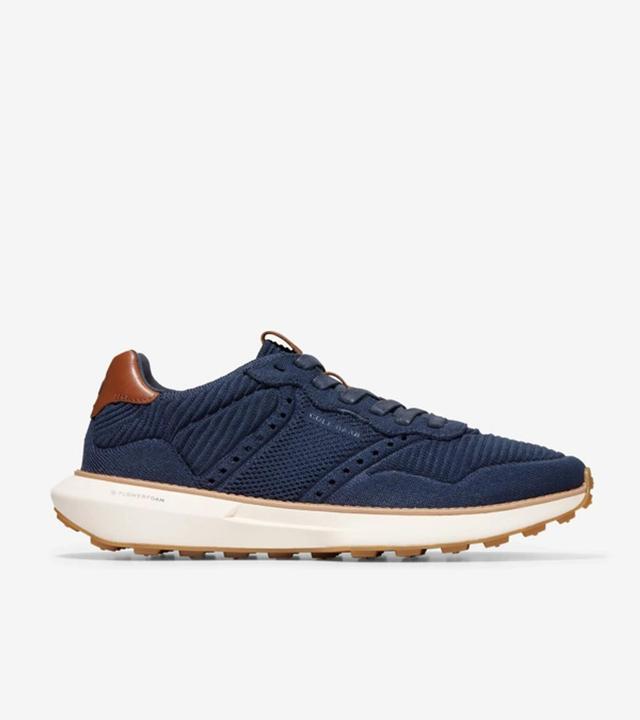 COLE HAAN Mens Navy Grandprø Ashland Stitchlite Knitted Low-top Trainers In Navy Blazer Blue Stitchlite-british Tan-ivory Product Image