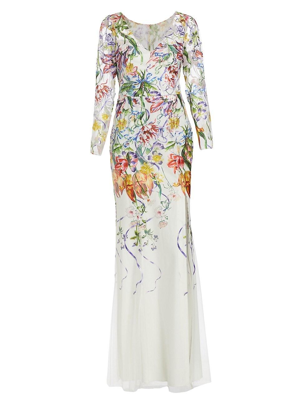 Womens Floral Degrad Embroidered Tulle Fit-&-Flare Gown Product Image