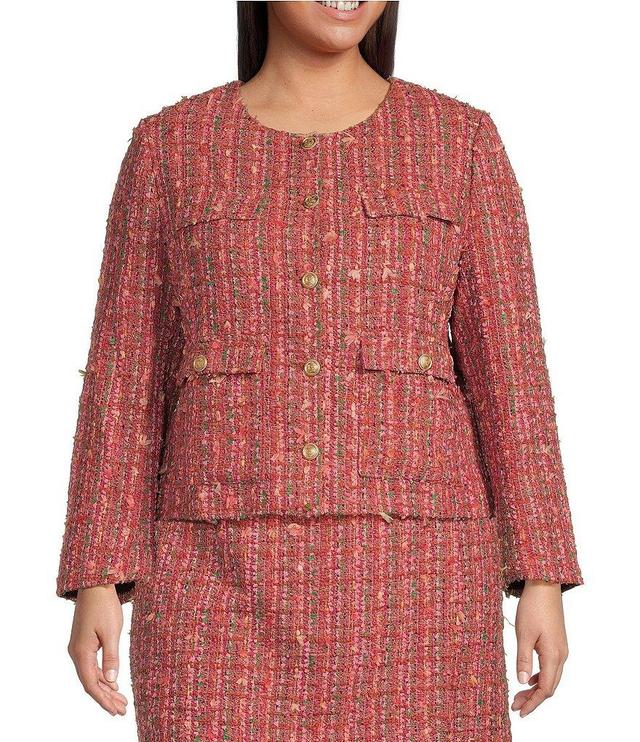 Skies Are Blue Plus Size Long Sleeve Tweed Blazer Product Image